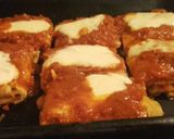 Foto del paso 4 de la receta: 🥞 Cubitos de panqueques rellenos de pollo gratinados