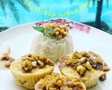 Hình bước làm 5 của món #tômbắpngọtápchảo#sốttỏibắpnướctương#cơm trắng