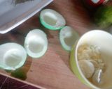 A picture of step 2 of Sweet n spicy devilled eggs.