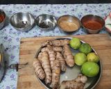 A picture of step 1 of Raw turmeric ginger pickle.
