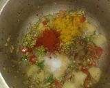 A picture of step 3 of Daliya khichdi with curd,papad and chutney.