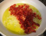A picture of step 2 of Spanish Potato Omelette with Onion, Red Pepper, and Ham.