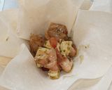 A picture of step 2 of Chicken, mozzerella filo parcels.