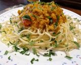Foto del paso 6 de la receta: Espaguetis con salsa Pomodoro y cubos de milanesa de cerdo