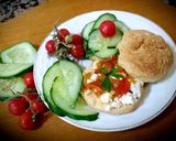 A picture of step 5 of Savory scones with feta cheese and grilled peppers, tomato.