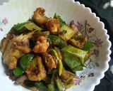 A picture of step 1 of Chettinad fish fry with veggie.