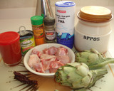 Foto del paso 1 de la receta: Paella de pollo, alcachofas y guisantes