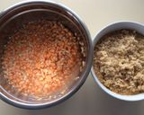 A picture of step 1 of Masoor Dalia Idli (Red lentil and whole cracked wheat steam cake).