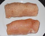 A picture of step 1 of Chicken Breast Stuffed with Ham and Cheese. Peas and Potatoes.