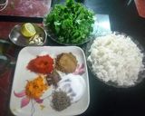 A picture of step 2 of Spinach rice wth potato kofta curry and Naan.