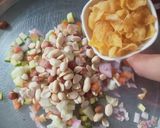 A picture of step 4 of Papad Sev Puri Chaat with Raw Mango Salsa.