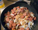 A picture of step 2 of Larry's (next lvl) sausage and cabbage.