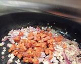 A picture of step 1 of Pork and chorizo bagel burger + pickled cabbage and apple slaw.