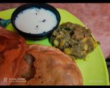 A picture of step 8 of Aligarh kachori with aloo sabji and raita.