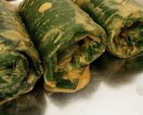A picture of step 4 of Arbi leaves pakoda/ fritters.