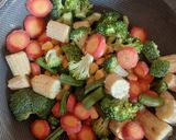 A picture of step 1 of Pesto creamy veggie salad.