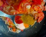 A picture of step 2 of French beans potatoes and peas curry in African style.