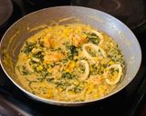 A picture of step 4 of Creamy Prawn & Calamari with Swiss Chard and Sweet Corn.