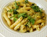 A picture of step 4 of Indian Italian style fusion pasta.