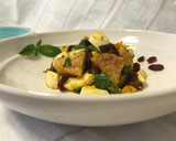 A picture of step 17 of Taro, Sweet Potato, Cucumber, and Cranberry Salad (with Egg and Fresh Basil).