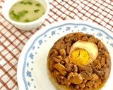 Foto langkah ke 10 dari resep Nasi Tim Ayam Jamur dan kuah.