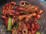 Espaguetis guisado con pollo