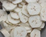 A picture of step 2 of Aratikaya Vepudu/Raw Banana Fry.
