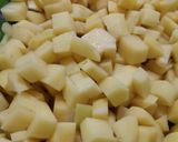 A picture of step 1 of Chatpata cubes potatoes.