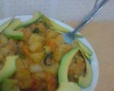 A picture of step 9 of Matoke/bananas with potatoes and avocado.