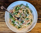 A picture of step 3 of Bacon & Asparagus Spaghetti.