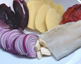 Foto del paso 1 de la receta: Bacalao con salsa bizkaina y patatas con aroma de pimiento rojo asado