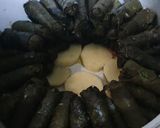 A picture of step 4 of Yalnjie (stuffed grapes leaves).