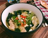 Hình bước làm 5 của món 🌱 Canh Súp Mandu Rong Biển Đậu Hủ Chay
