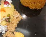 A picture of step 8 of Moong halwa surprise with custard & cookies.