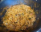 A picture of step 5 of Creamy Spicy Shrimp Linguine with Spinach & Mushroom.
