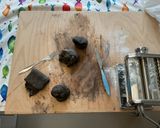 A picture of step 1 of Homemade Squid Ink Tagliolini with Jumbo Shrimp and Zucchini.