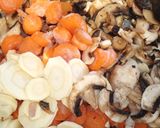 A picture of step 1 of Not so creamy mushroom soup with vegetables.