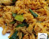 A picture of step 5 of Jollof rice with iru.