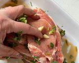 A picture of step 1 of Grilled pork loin served with rice & fried egg.