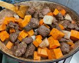 A picture of step 19 of Beef Bourguignon with Sweet Potato, Carrots, Turnips, and Mushrooms.