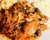 A picture of step 1 of Goatmeat n dryfish sauce.