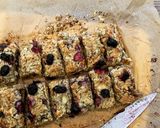 A picture of step 4 of Healthy flapjacks with chia seeds, fruit and peanut butter.