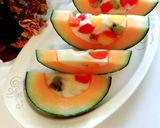 รูปขั้นตอนการทำที่ 7 ของ วุ้นเมล่อนผลไม้รวม Fresh Fruits Jelly In Melon / Fresh Fruit Agar Jelly In Melon