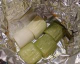 A picture of step 2 of Leek baked in aluminium foil.