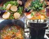 A picture of step 2 of Peas Potato and Brinjal Curry.