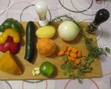 Sült csirkecomb 🍗 zöldségekkel 🫑🍅🧄 és krémes sütőtökös rizottóval 🎃🍚 recept fázis 4 fotója