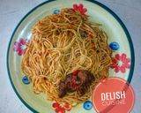 A picture of step 4 of Jollof spaghetti 🍝.