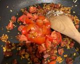 A picture of step 3 of Smokey Squash, Chorizo and Red Pepper linguine.