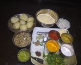 A picture of step 5 of Aloo (potato) bada with curry.