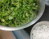 A picture of step 6 of South Indian Pongal, Brinjal sabji dhania chutney.